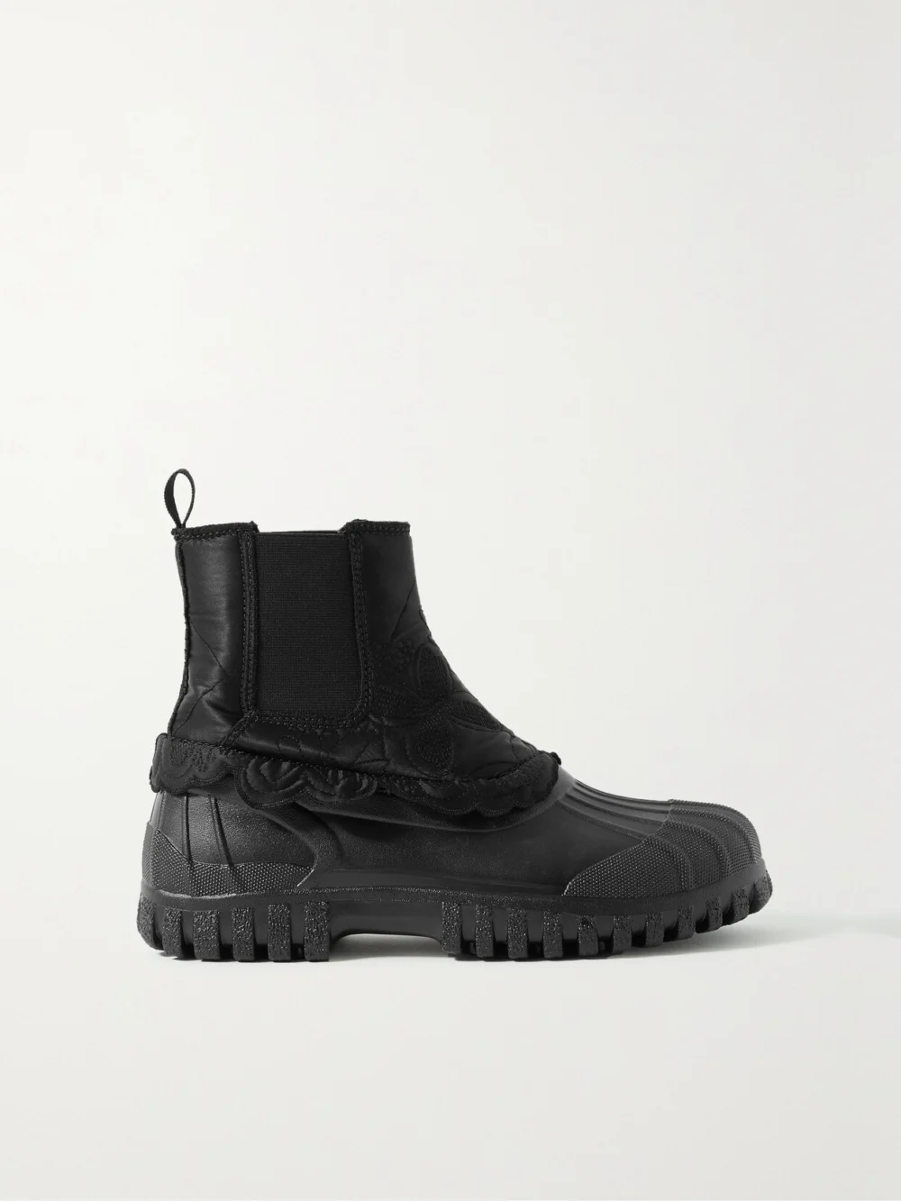Cecilie Bahnsen Julian Scalloped Quilted Silk and Rubber Chelsea Boots in black