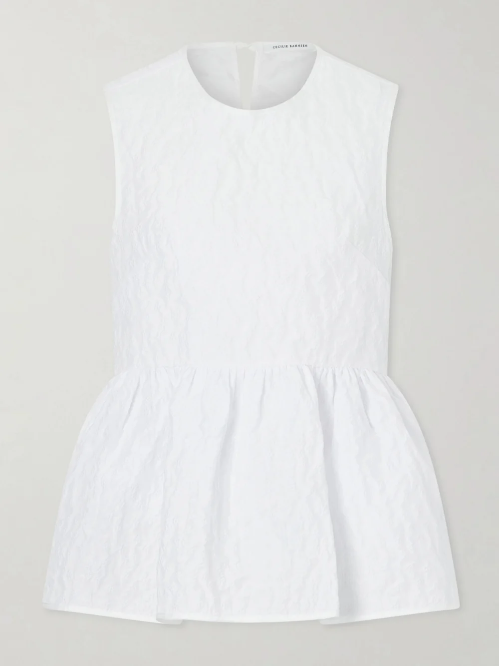 Cecilie Bahnsen Margueritte Embroidered Cotton-blend Cloqué Peplum Top in white