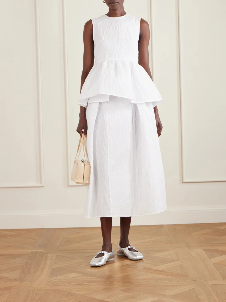 Cecilie Bahnsen Margueritte Embroidered Cotton-blend Cloqué Peplum Top
