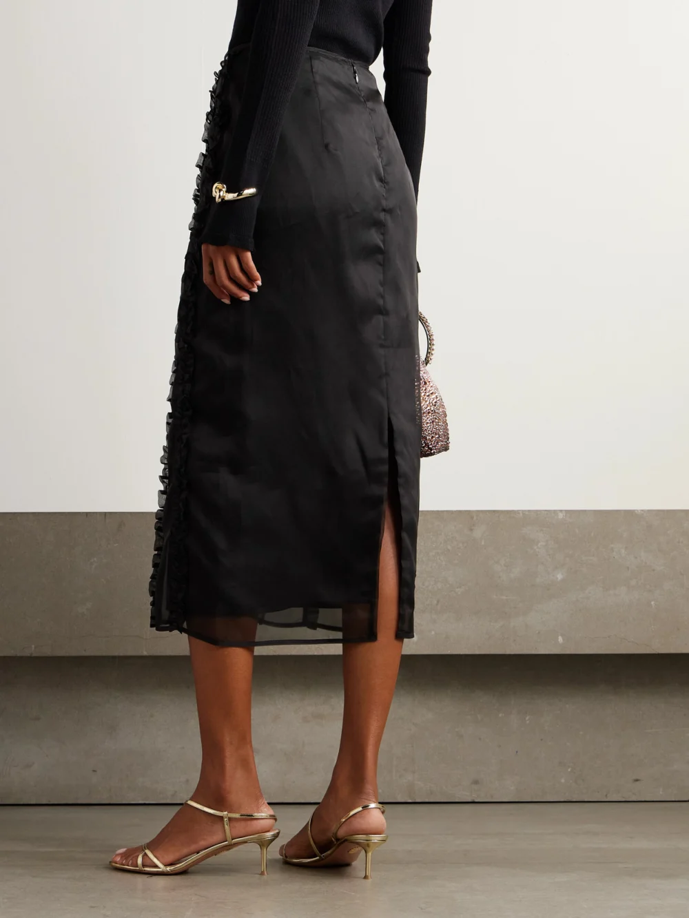 Back view of the Cecilie Bahnsen Ocean Ruffled Silk-organza Midi Skirt