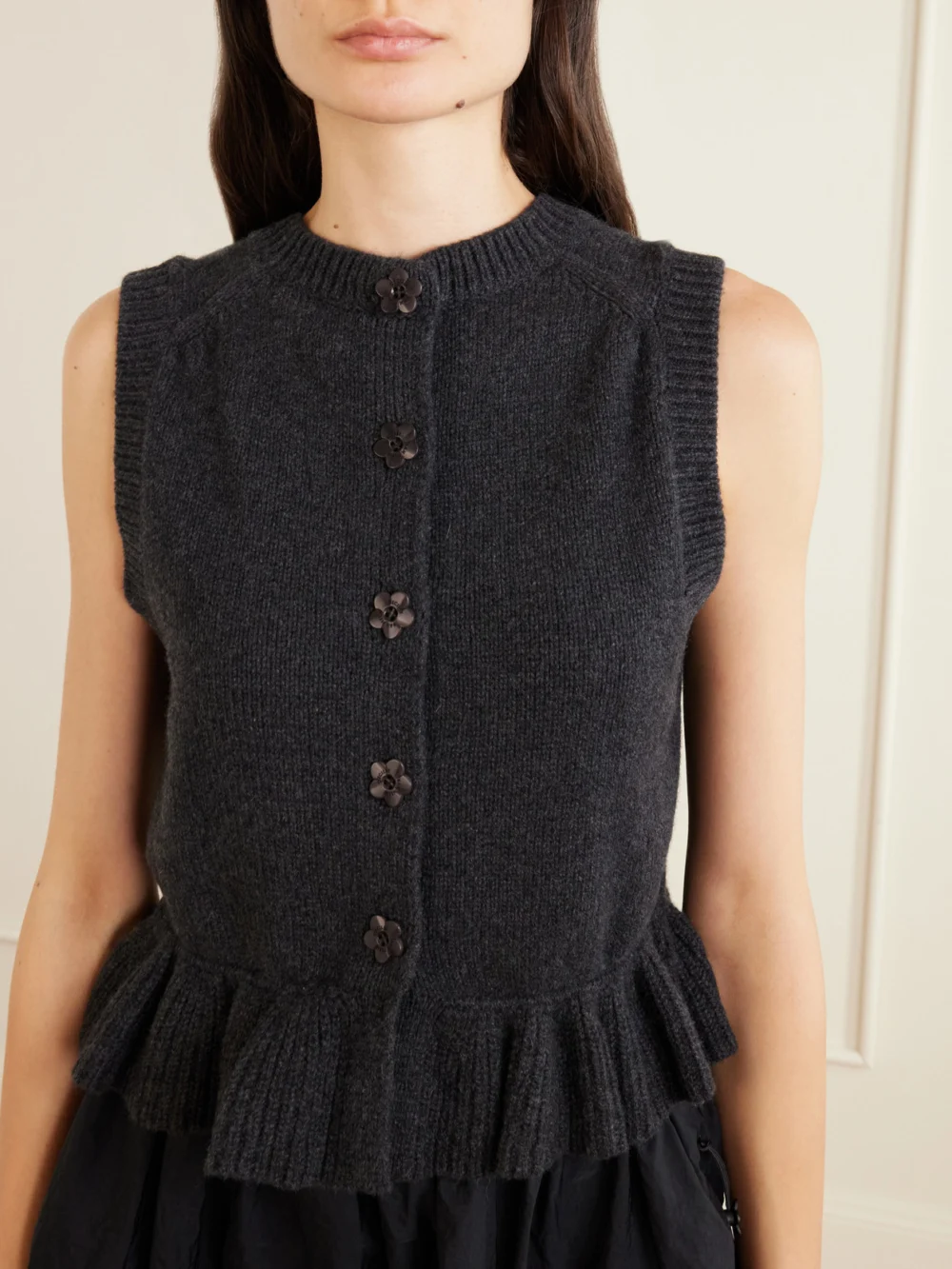 Close-up detail of the Cecilie Bahnsen Ruffled Cashmere and Wool-blend Sweater Vest