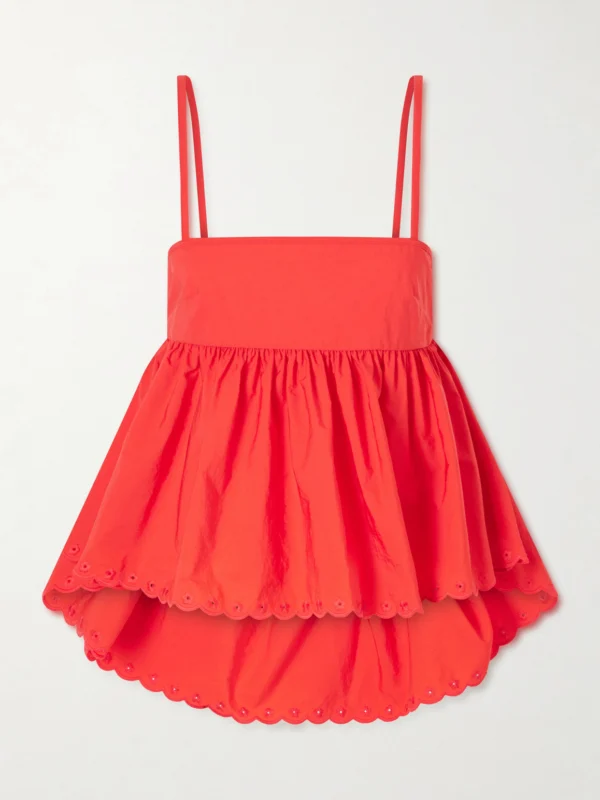 Cecilie Bahnsen Selena Broderie Anglaise-trimmed Cotton-blend Top
