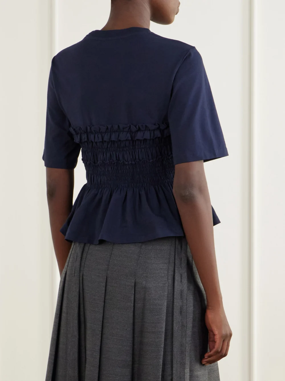 Back view of the Cecilie Bahnsen Vilde Gathered Cotton-stretch Jersey T-shirt