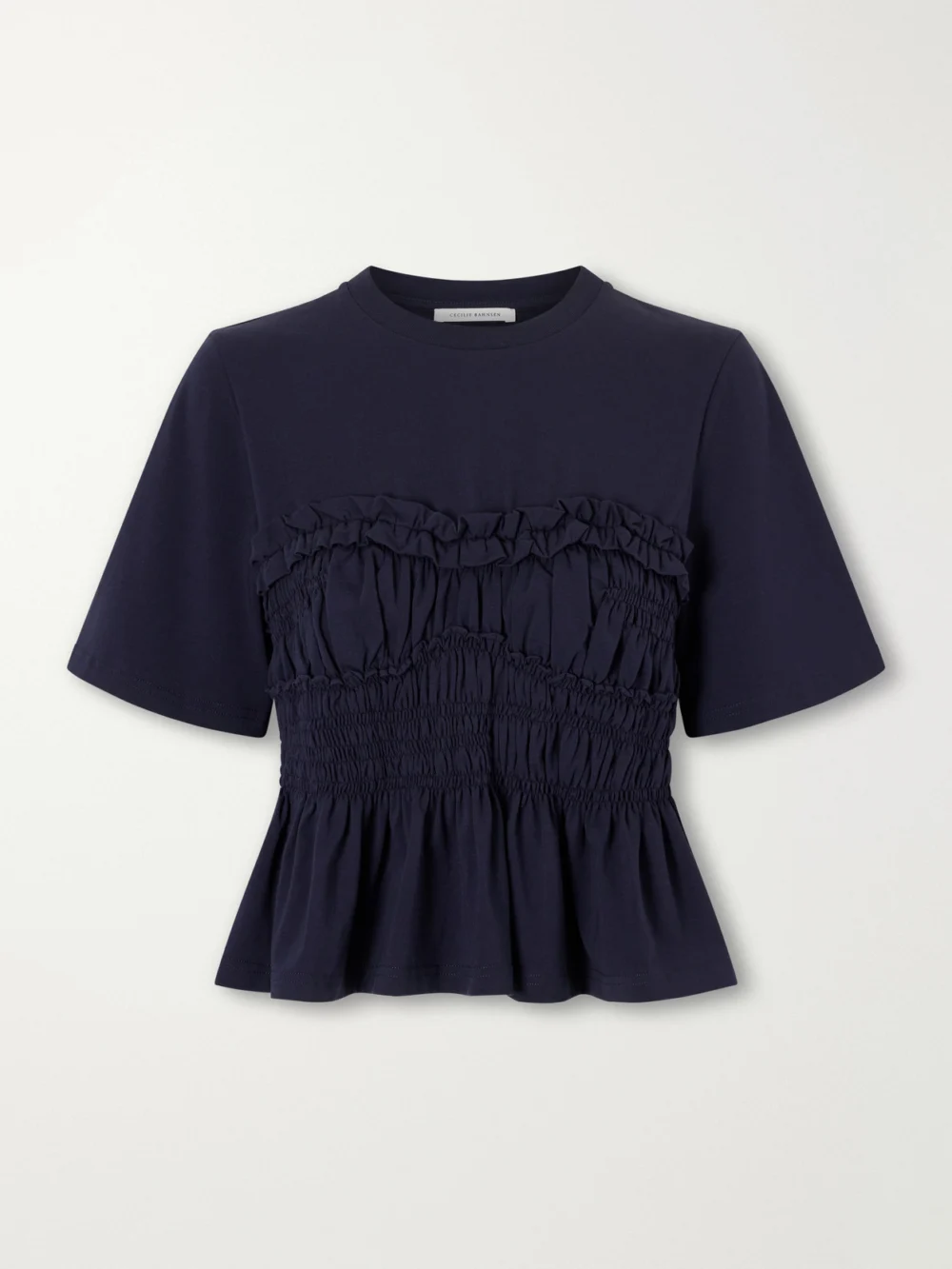 Cecilie Bahnsen Vilde Gathered Cotton-stretch Jersey T-shirt in navy