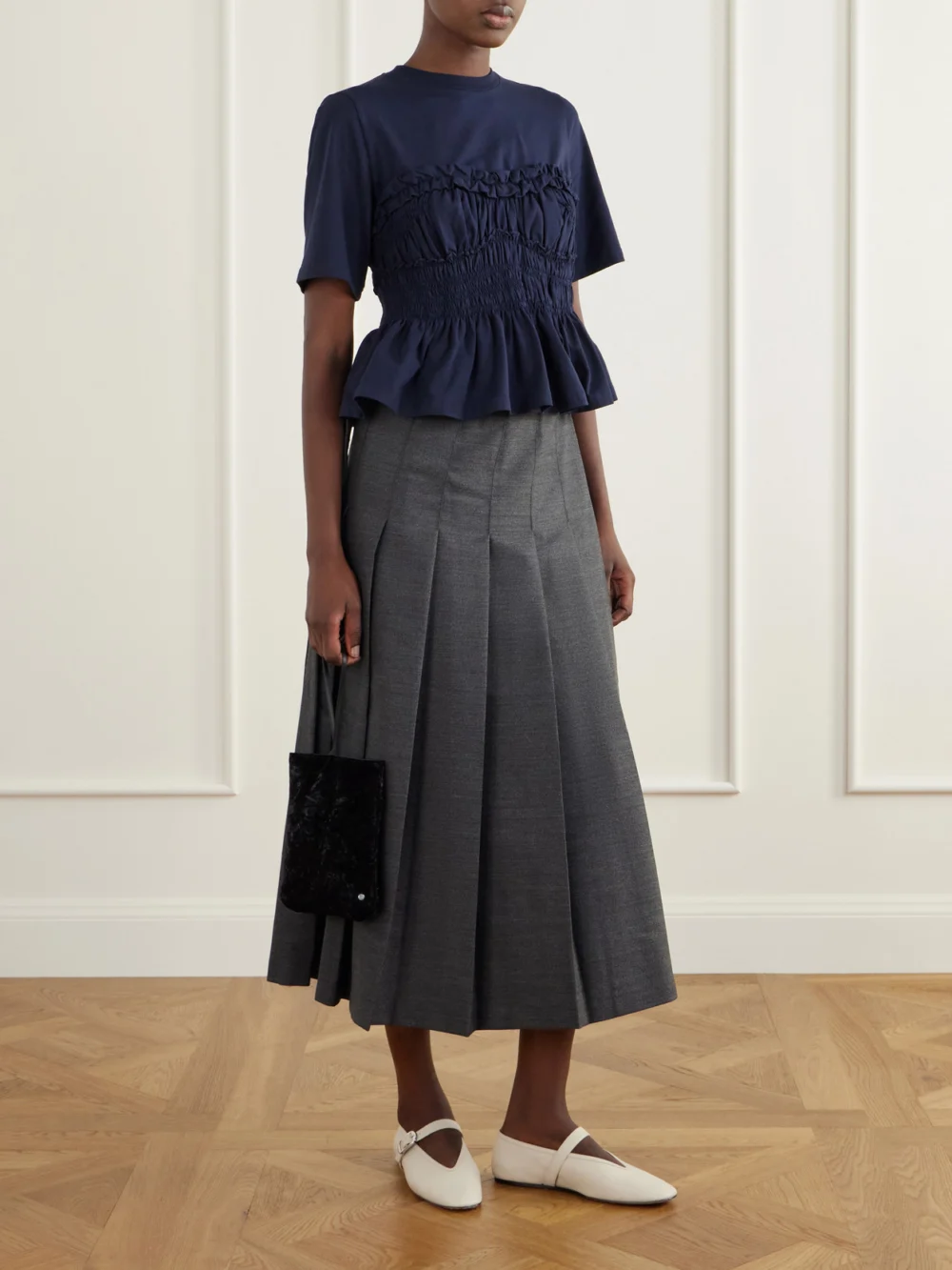 Cecilie Bahnsen Vilde Gathered Cotton-stretch Jersey T-shirt, worn by a model
