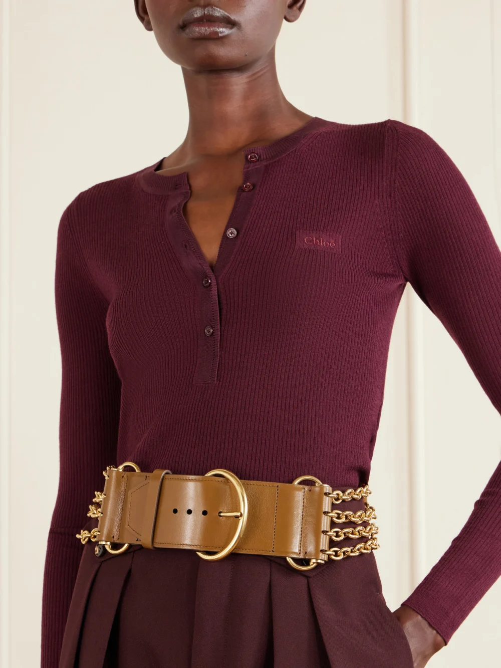 Chloé 6.5 Cm Gold-tone and Leather Waist Belt, styled view