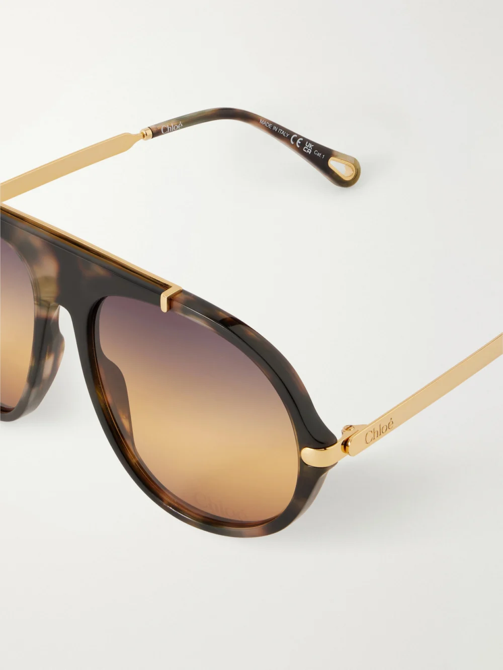 Close-up detail of the Chloé Aly Aviator-frame Acetate Sunglasses
