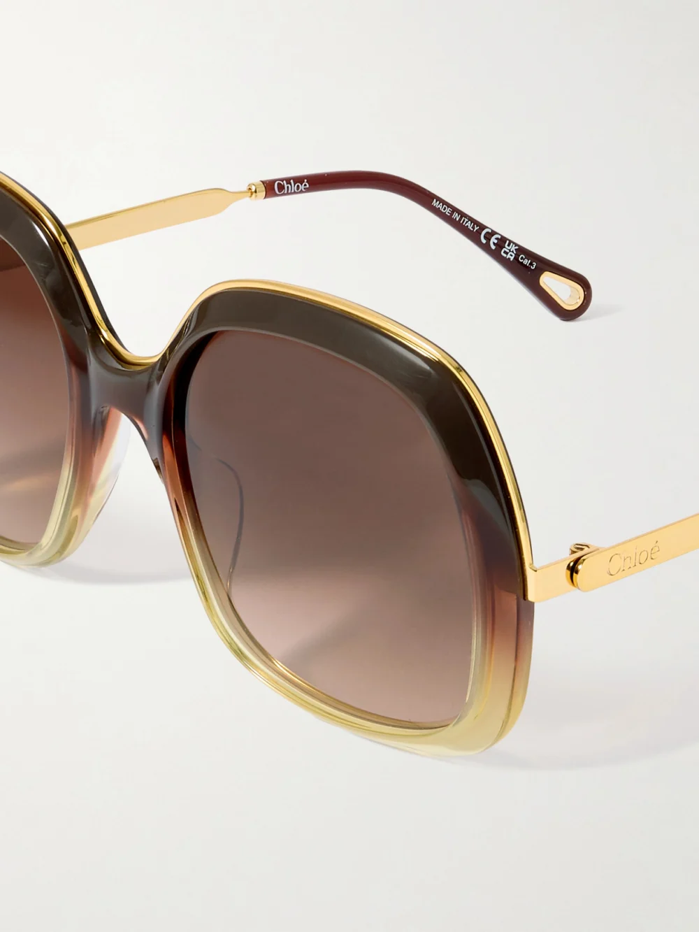Close-up detail of the Chloé Aly Square-frame Acetate and Gold-tone Sunglasses