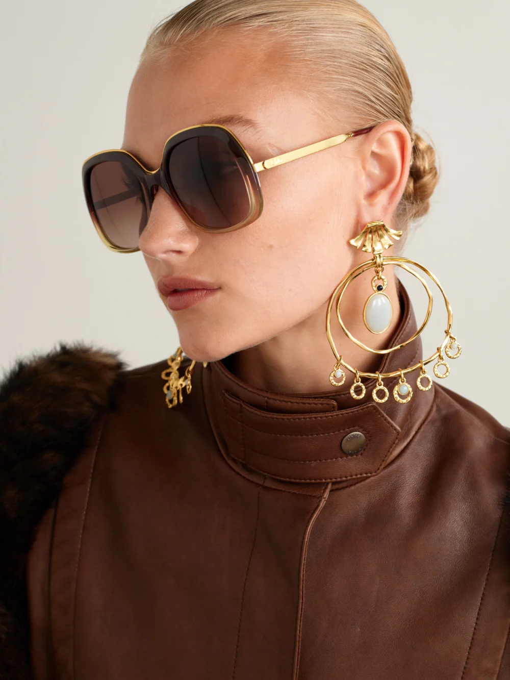 Chloé Aly Square-frame Acetate and Gold-tone Sunglasses, styled view