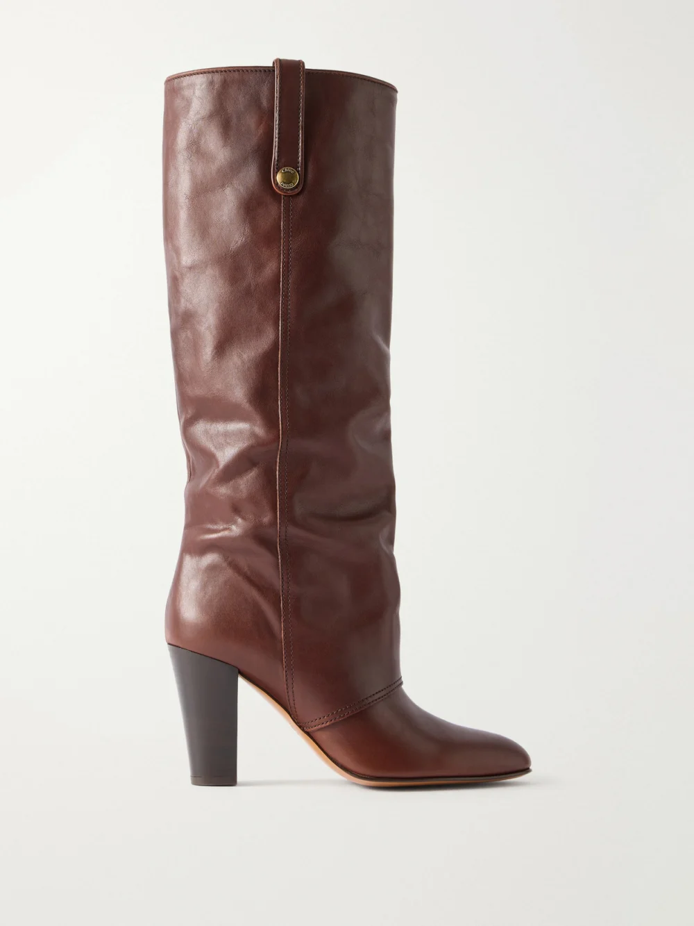 Chloé Anouk 85 Embellished Leather Knee Boots in chocolate