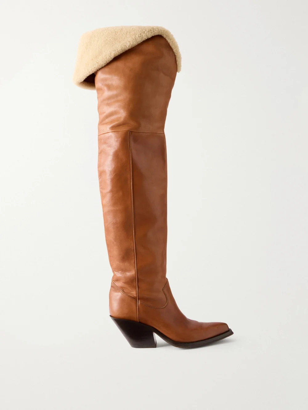 Chloé Azalean Shearling-trimmed Leather Over-the-knee Boots in tan
