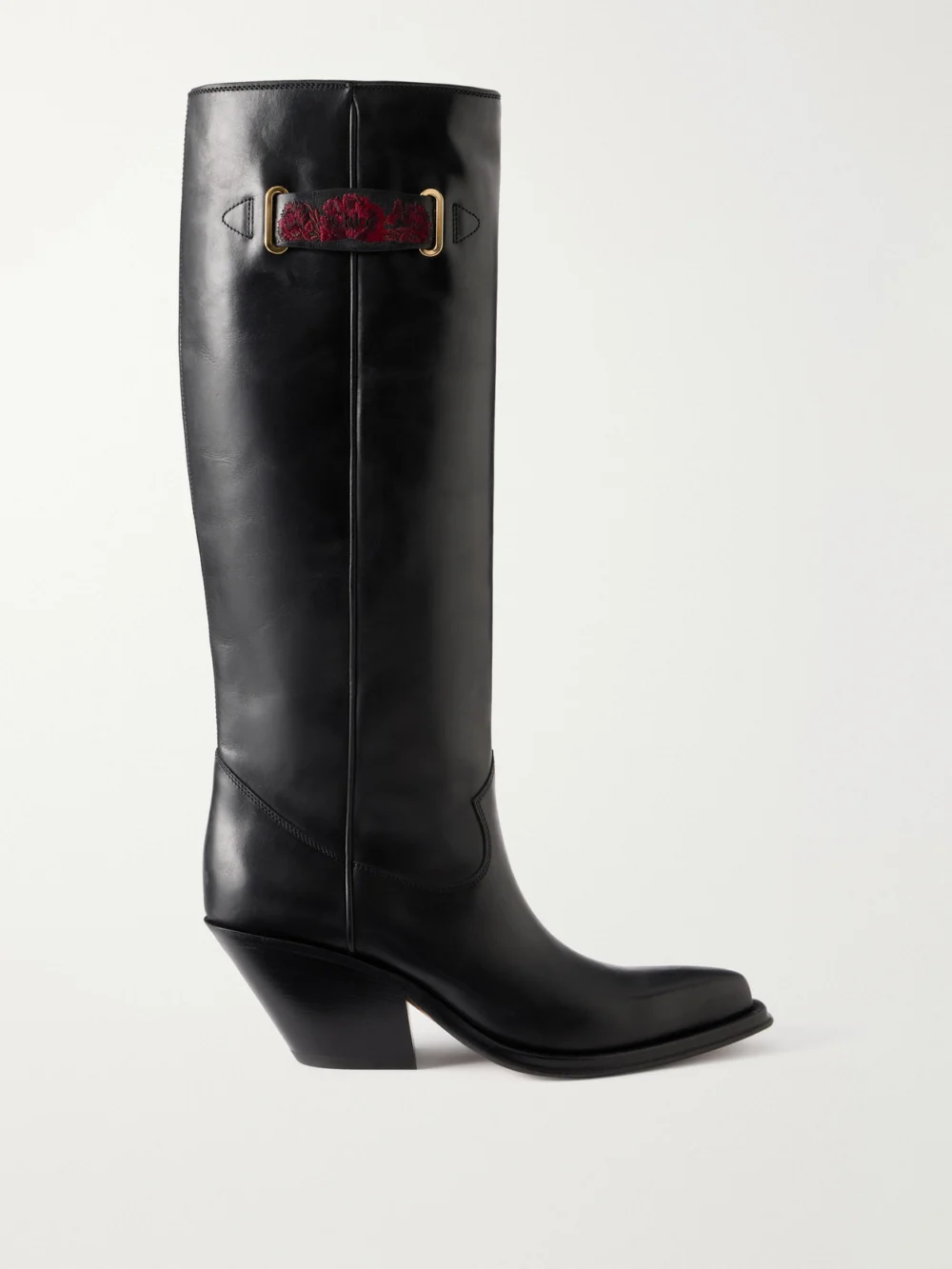 Chloé Azelan Embroidered Leather Knee Boots in black