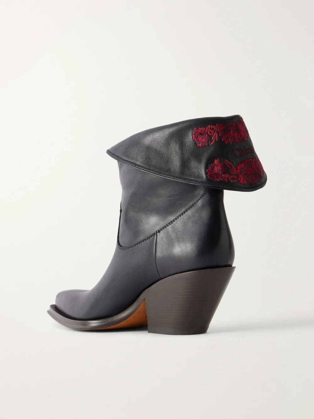 Back view of the Chloé Azelan Floral-embroidered Ankle Boots