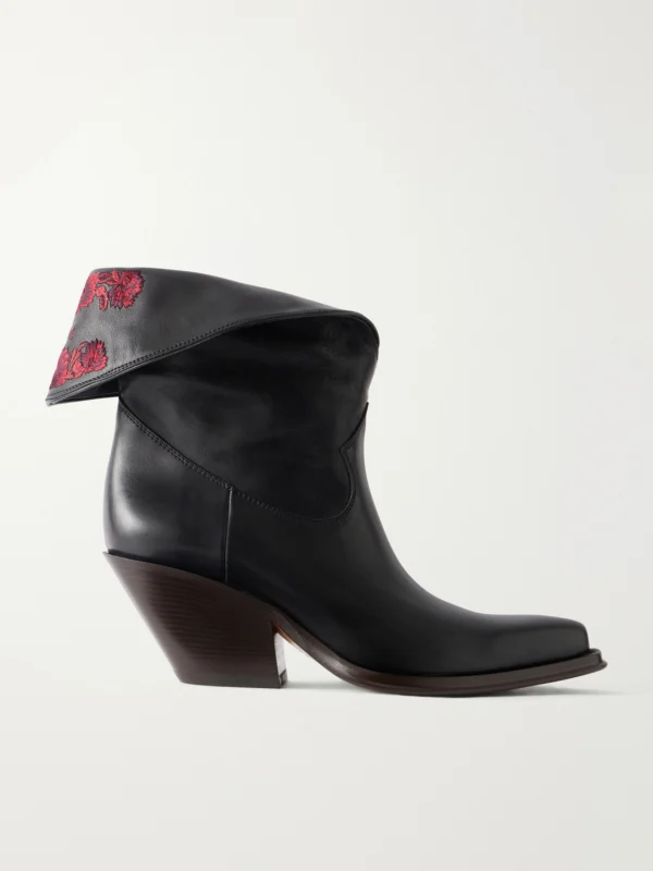 Chloé Azelan Floral-embroidered Ankle Boots