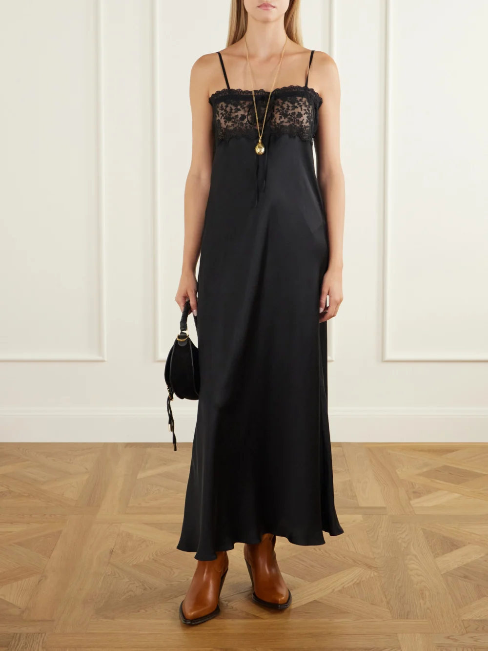 Chloé Azelan Floral-embroidered Ankle Boots, styled view