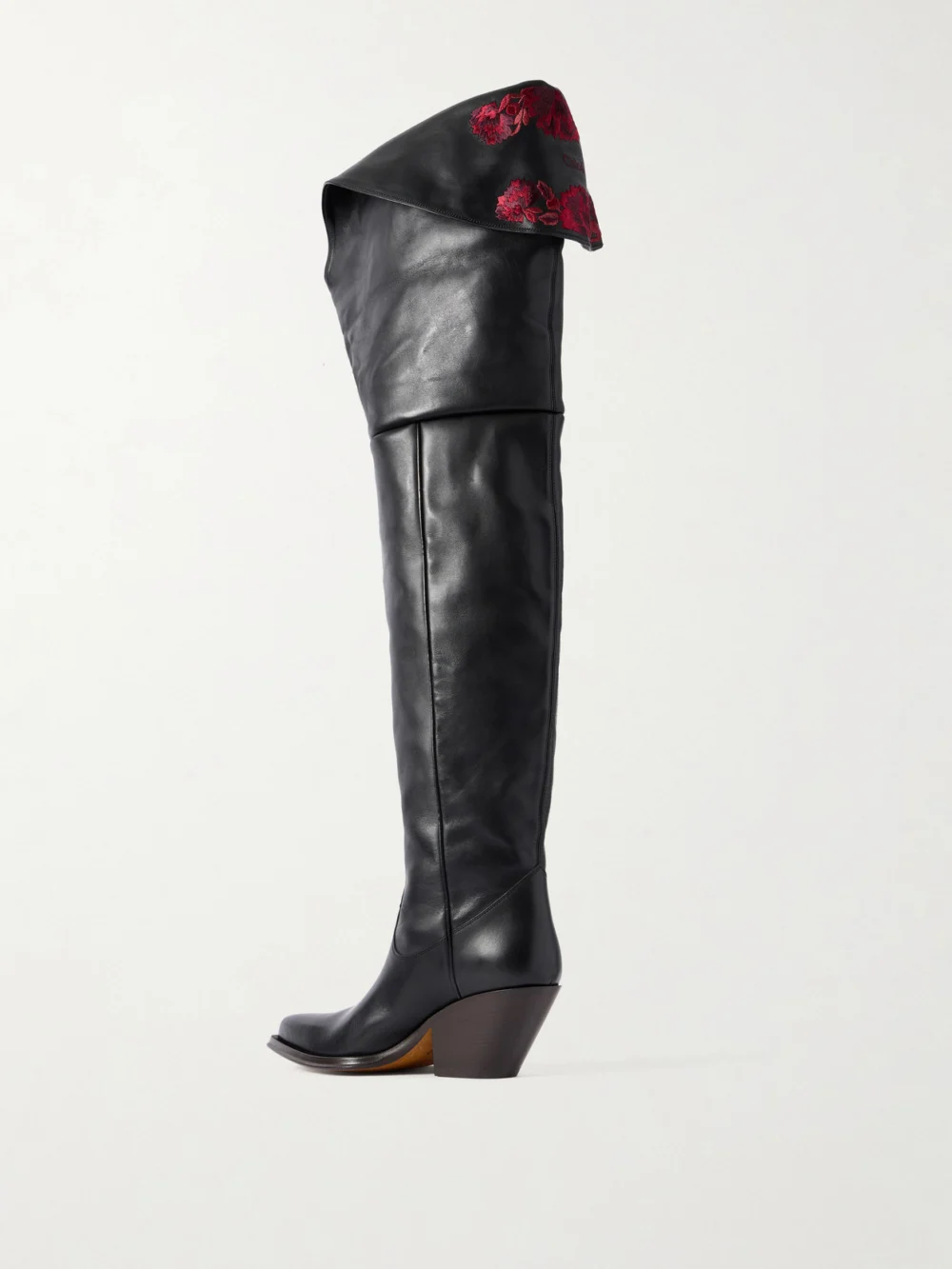 Back view of the Chloé Azelan Floral-embroidered Leather Over-the-knee Boots