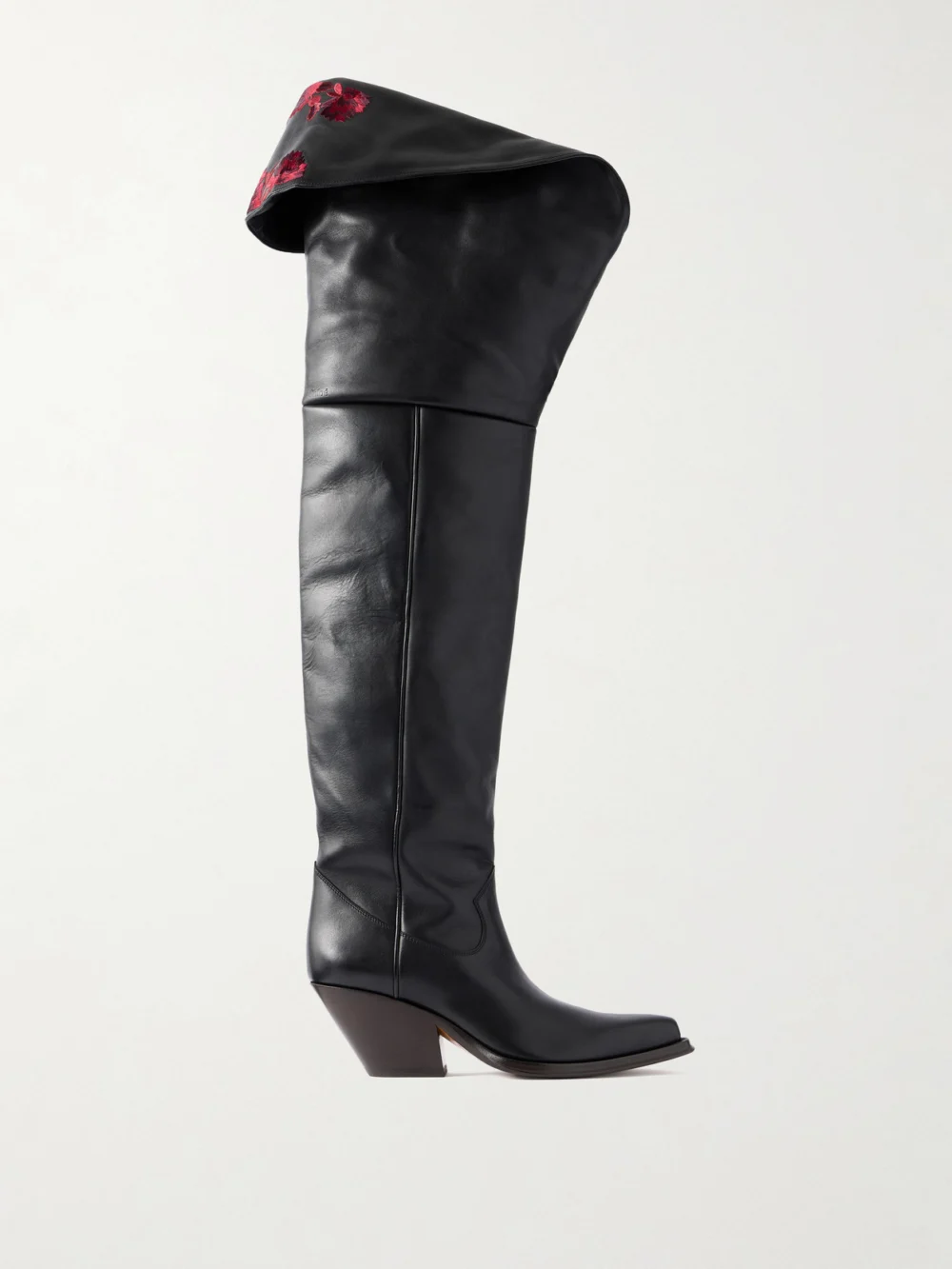 Chloé Azelan Floral-embroidered Leather Over-the-knee Boots in black