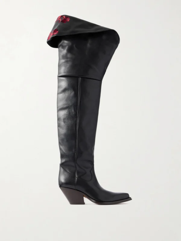 Chloé Azelan Floral-embroidered Leather Over-the-knee Boots