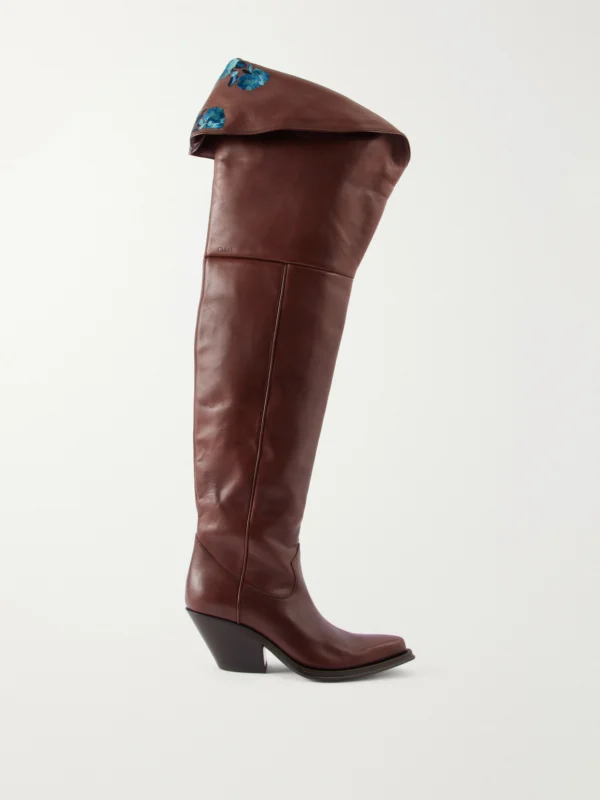 Chloé Azelan Floral-embroidered Leather Over-the-knee Boots