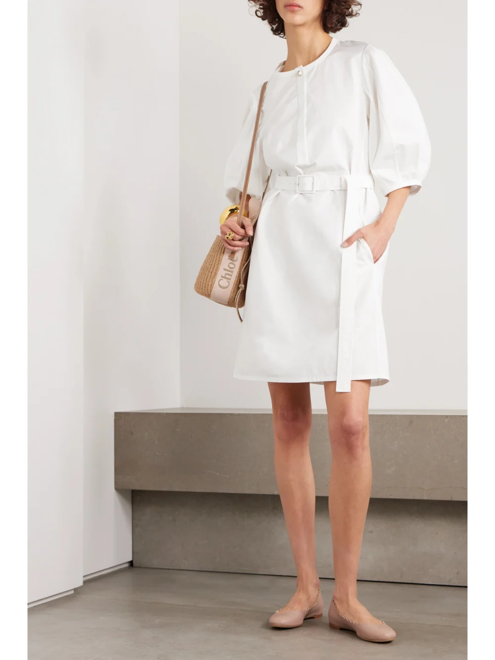 Chloé Belted Organic Cotton-poplin Mini Dress, worn by a model