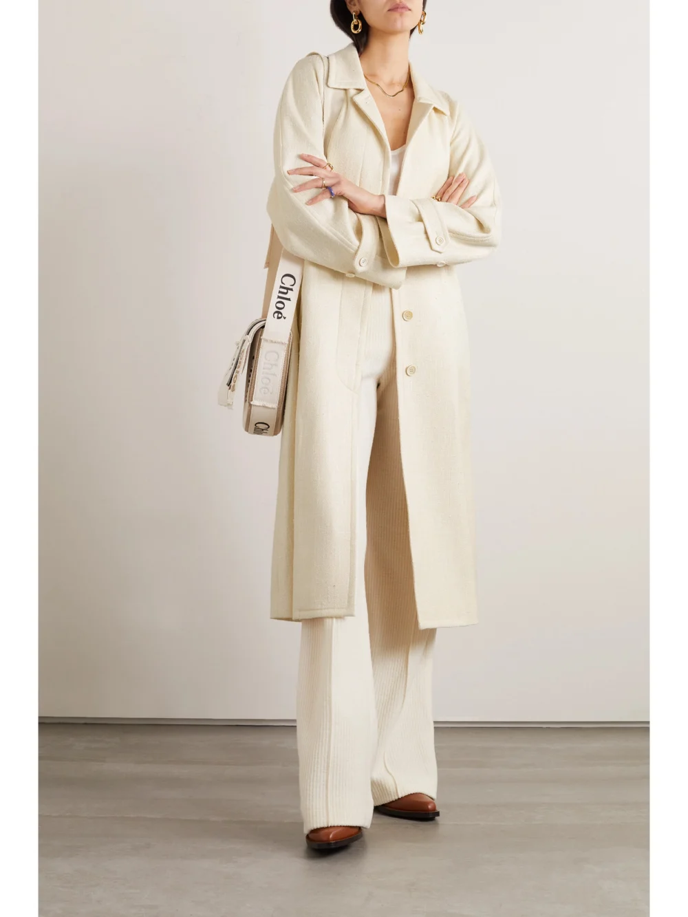 Chloé Belted Silk, Wool and Cashmere-blend Trench Coat, worn by a model