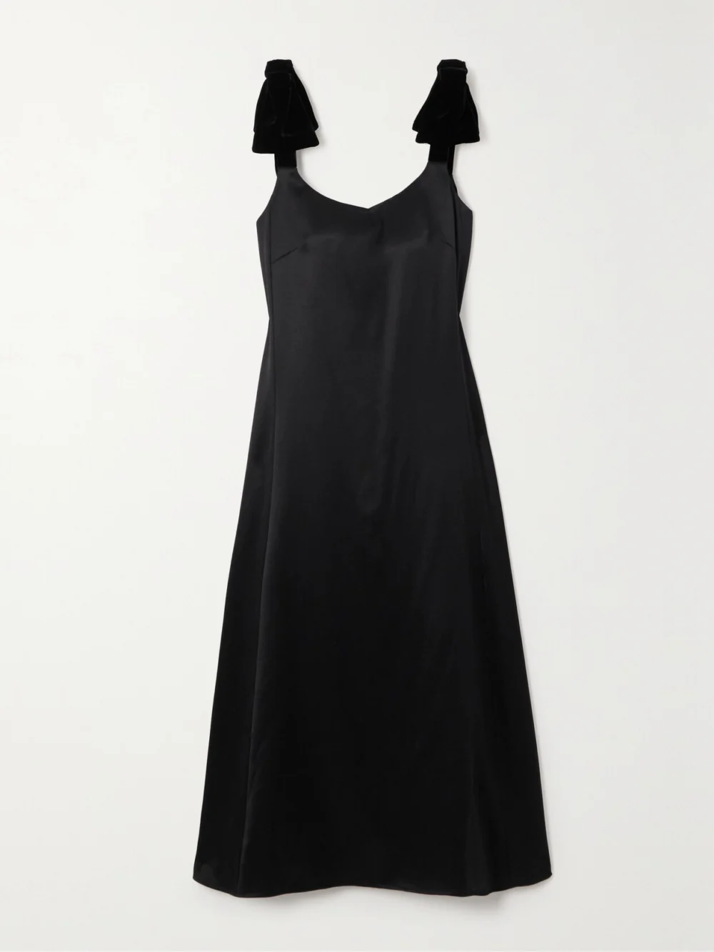 Chloé Bow-embellished Velvet-trimmed Wool and Silk-blend Satin Midi Dress in black