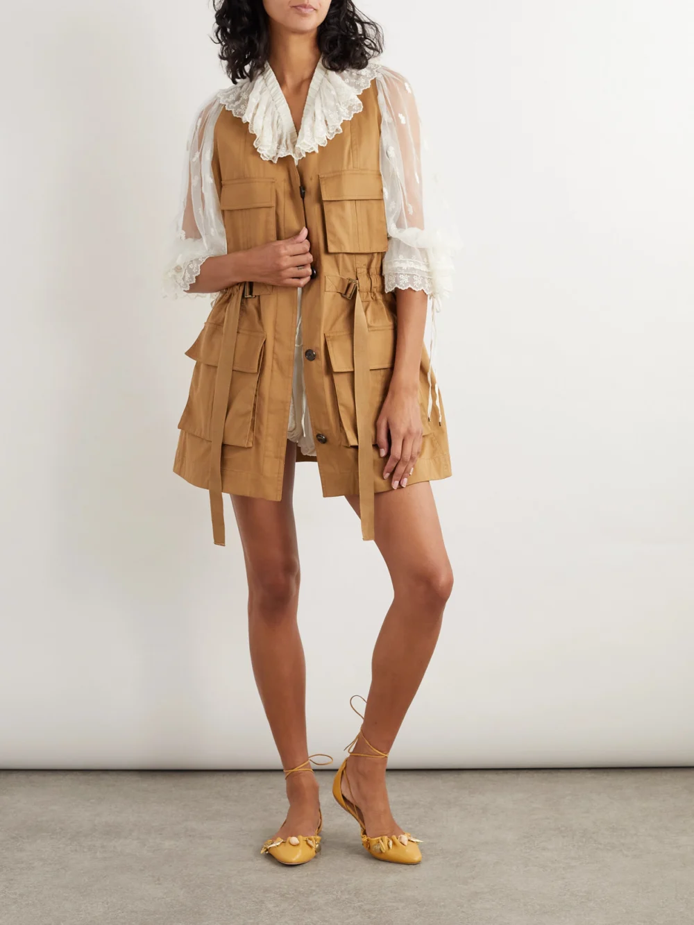 Chloé Buckled Cotton-twill Vest, worn by a model