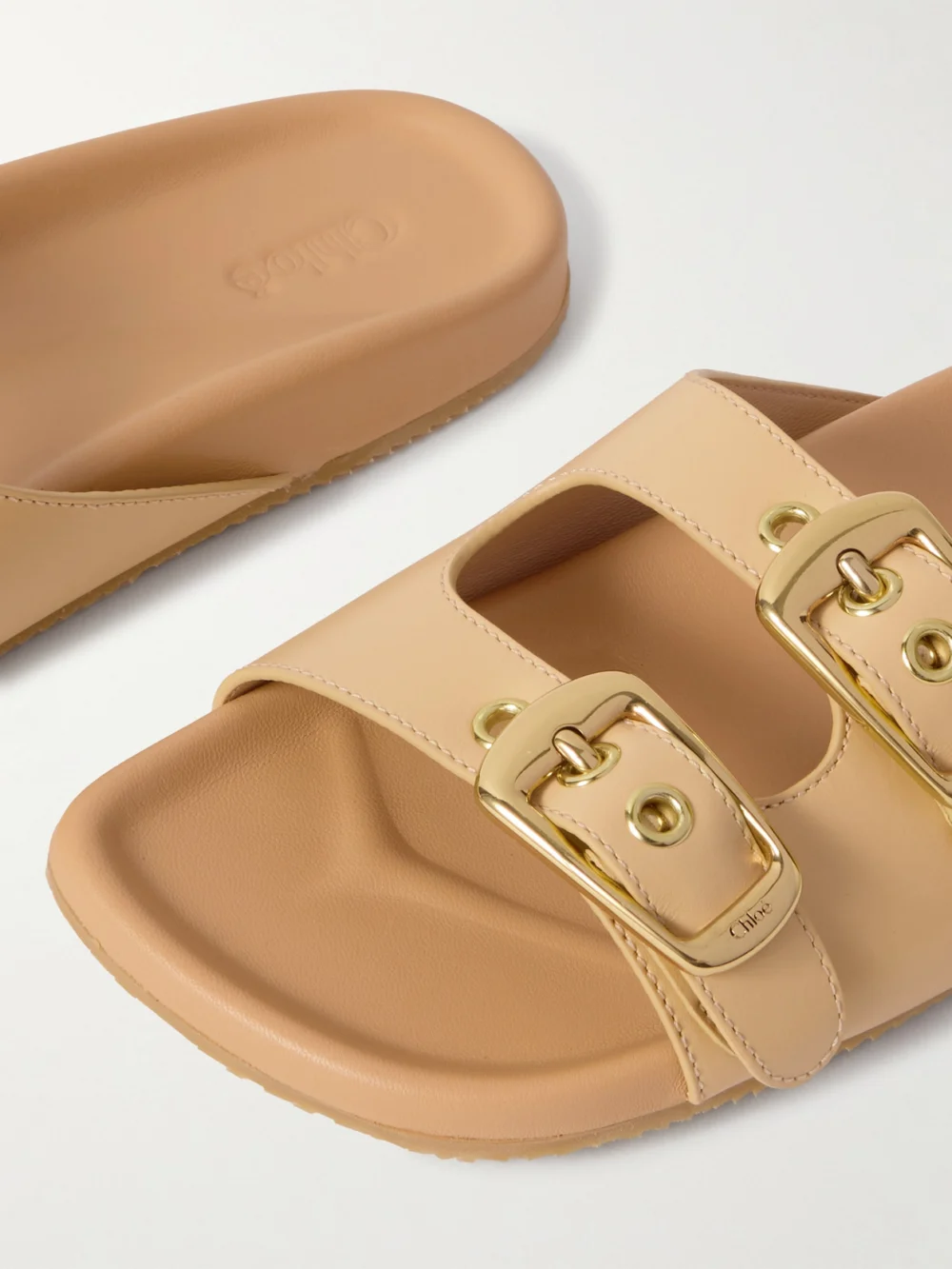 Close-up detail of the Chloé Buckled Leather Sandals