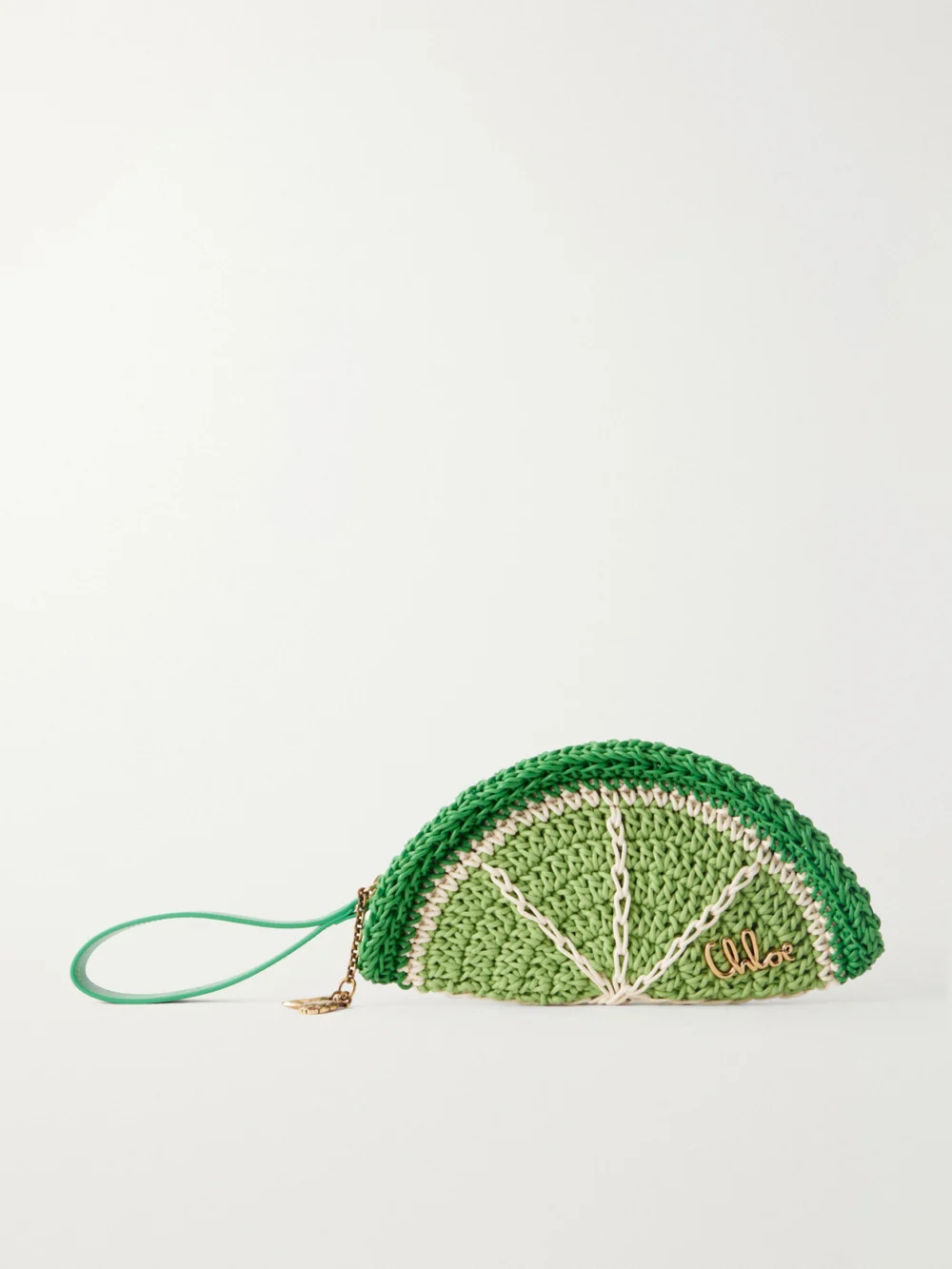 Chloé Chloé Tropicus Leather-trimmed Woven Cotton Clutch in lime green