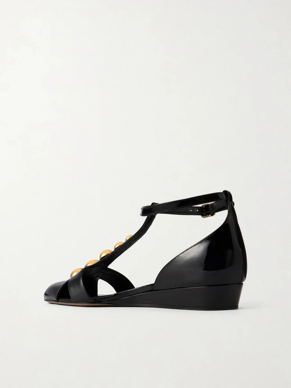Back view of the Chloé Cleia Studded Patent-leather Wedge Sandals