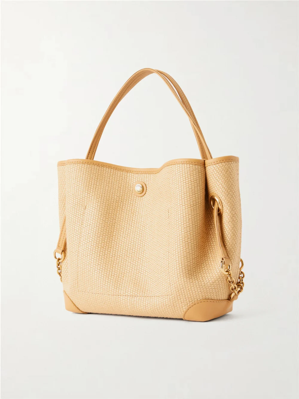 Back view of the Chloé Clover Leather-trimmed Raffia-effect Tote
