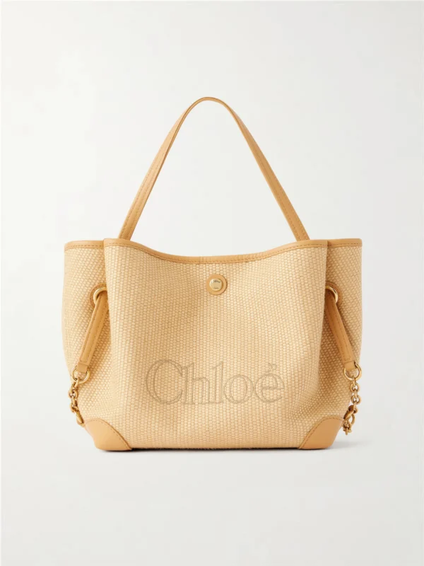 Chloé Clover Leather-trimmed Raffia-effect Tote