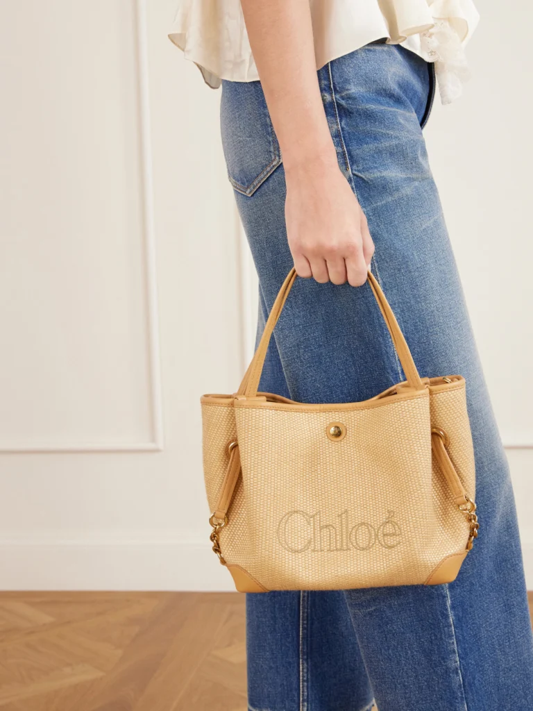 Chloé Clover Leather-trimmed Raffia-effect Tote