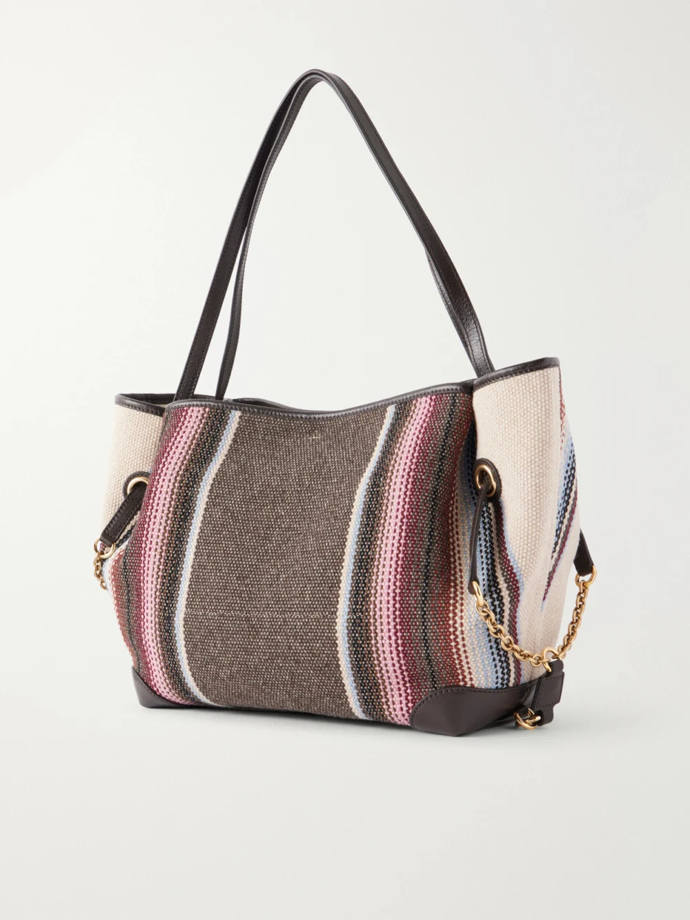 Back view of the Chloé Clover Leather-trimmed Striped Tweed Tote