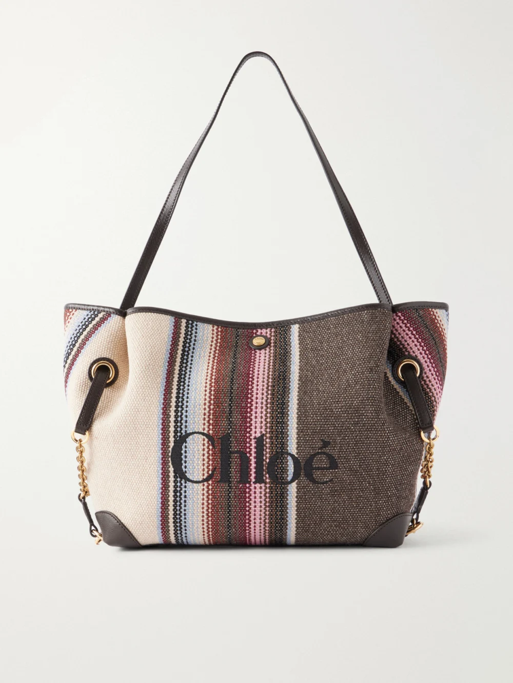 Chloé Clover Leather-trimmed Striped Tweed Tote in multi