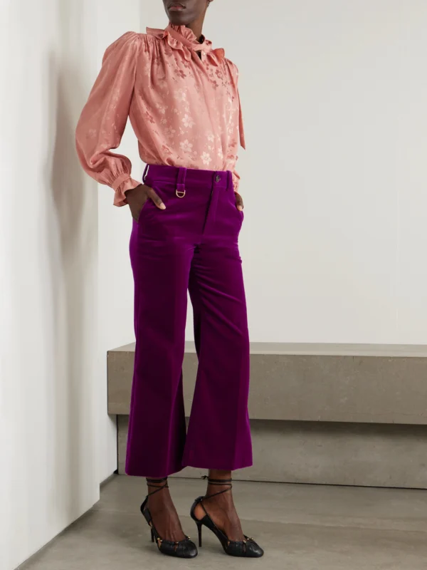 Chloé Cropped Cotton-velvet Bootcut Pants