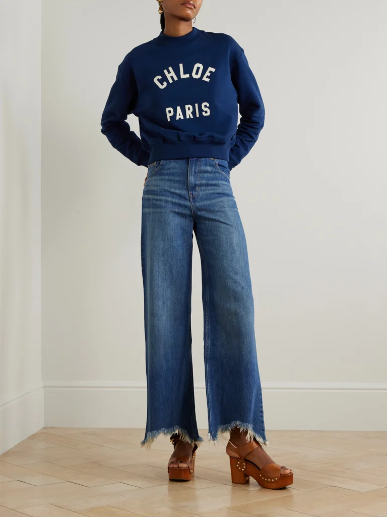 Chloé Cropped Distressed High-rise Wide-leg Jeans