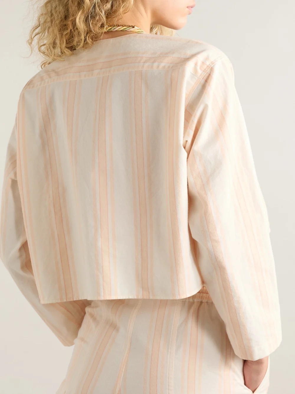 Back view of the Chloé Cropped Striped Cotton-poplin Shirt