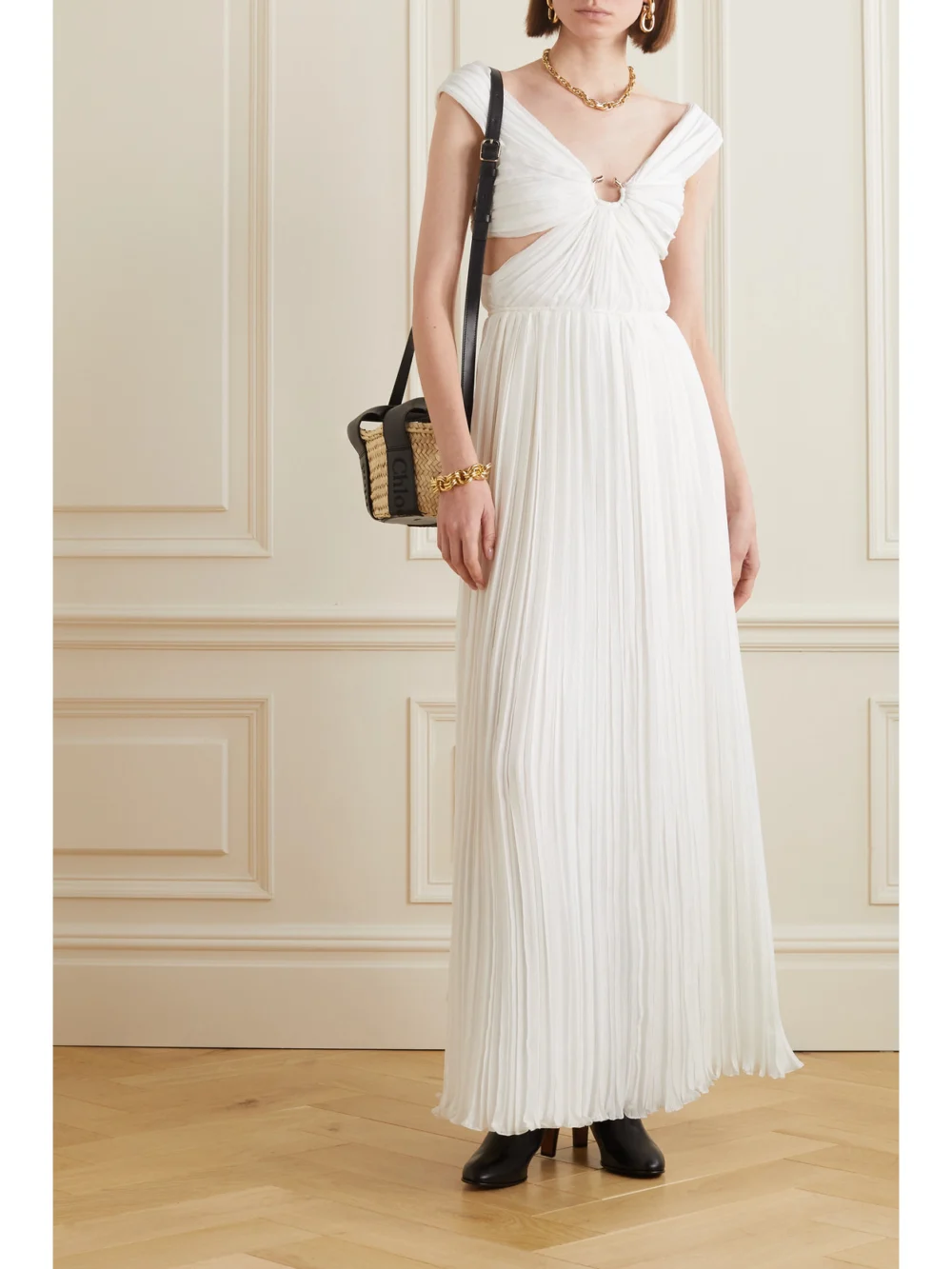 Chloé Cutout Pleated Silk-chiffon Gown, worn by a model