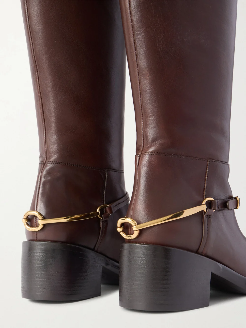 Close-up detail of the Chloé Dakota Embellished Leather Knee Boots
