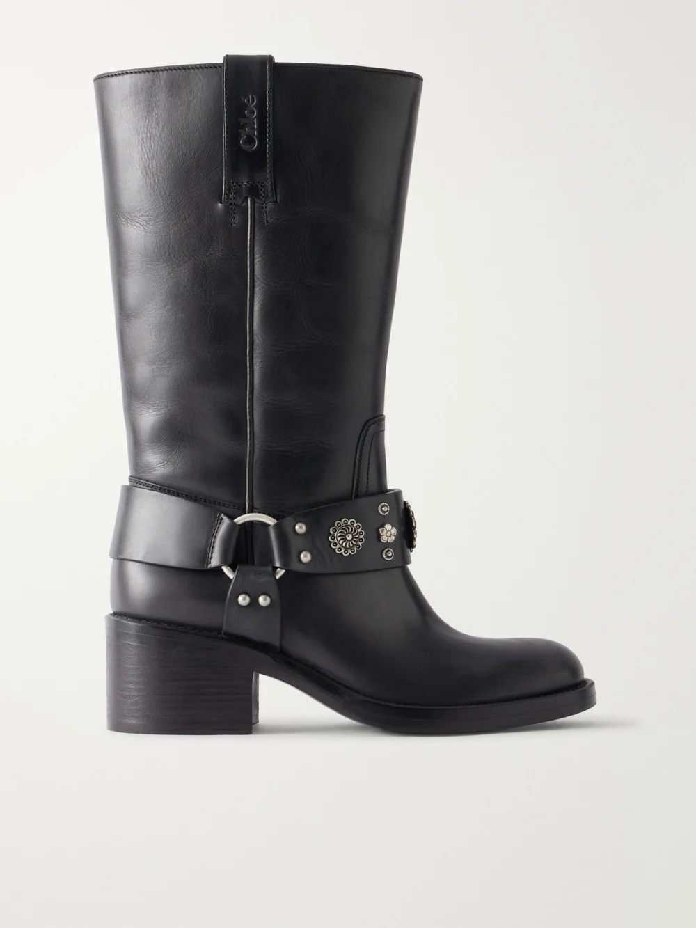 Chloé Dakota Stud-embellished Leather Knee Boots in black