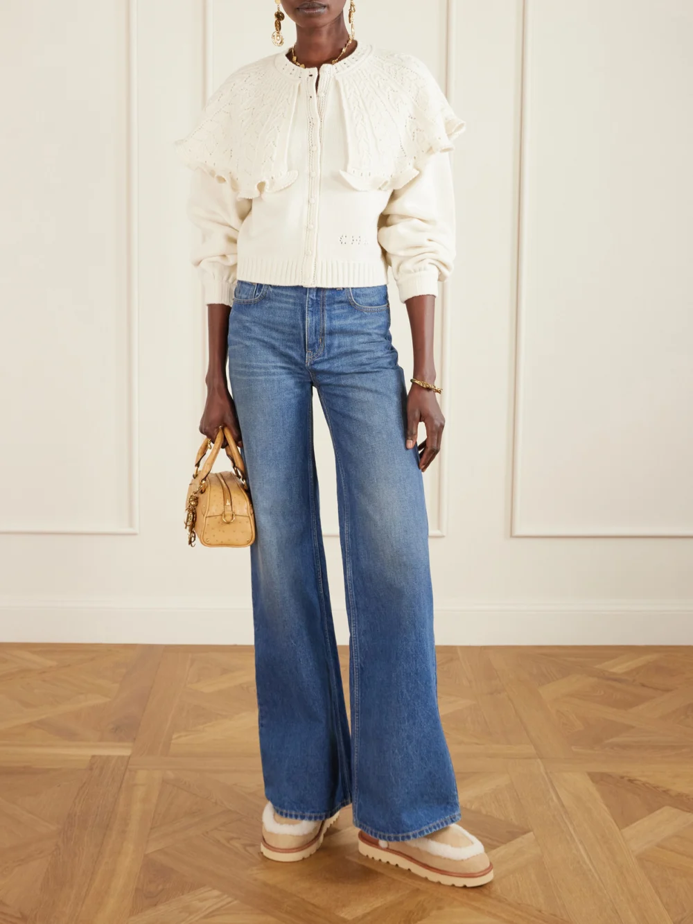 Chloé Dolcie Shearling-trimmed Suede Ankle Boots, styled view