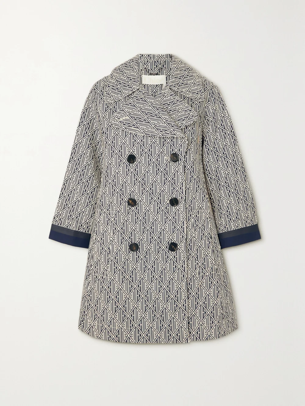 Chloé Double-breasted Printed Cotton-gabardine Coat in blue