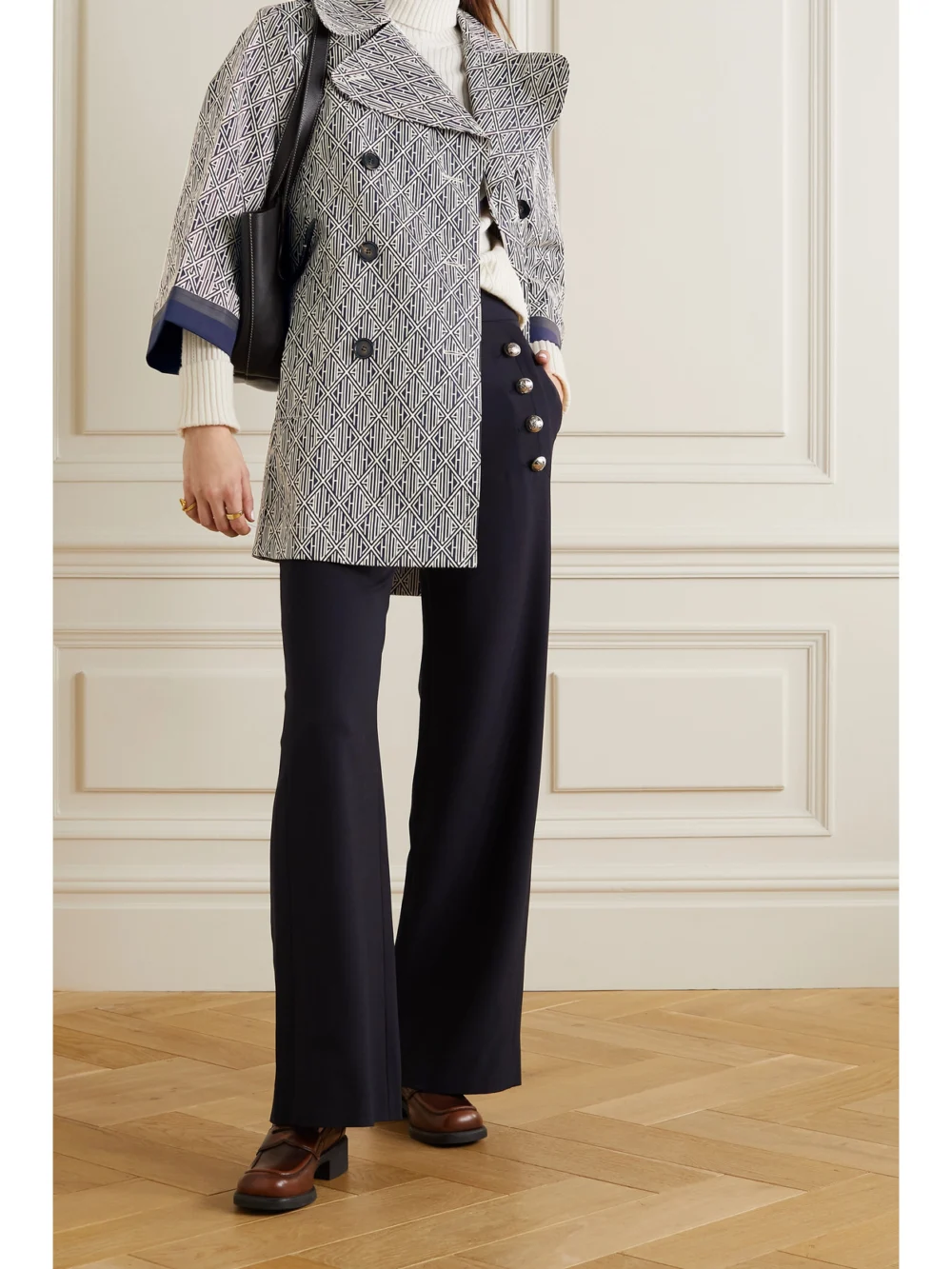 Chloé Double-breasted Printed Cotton-gabardine Coat, worn by a model