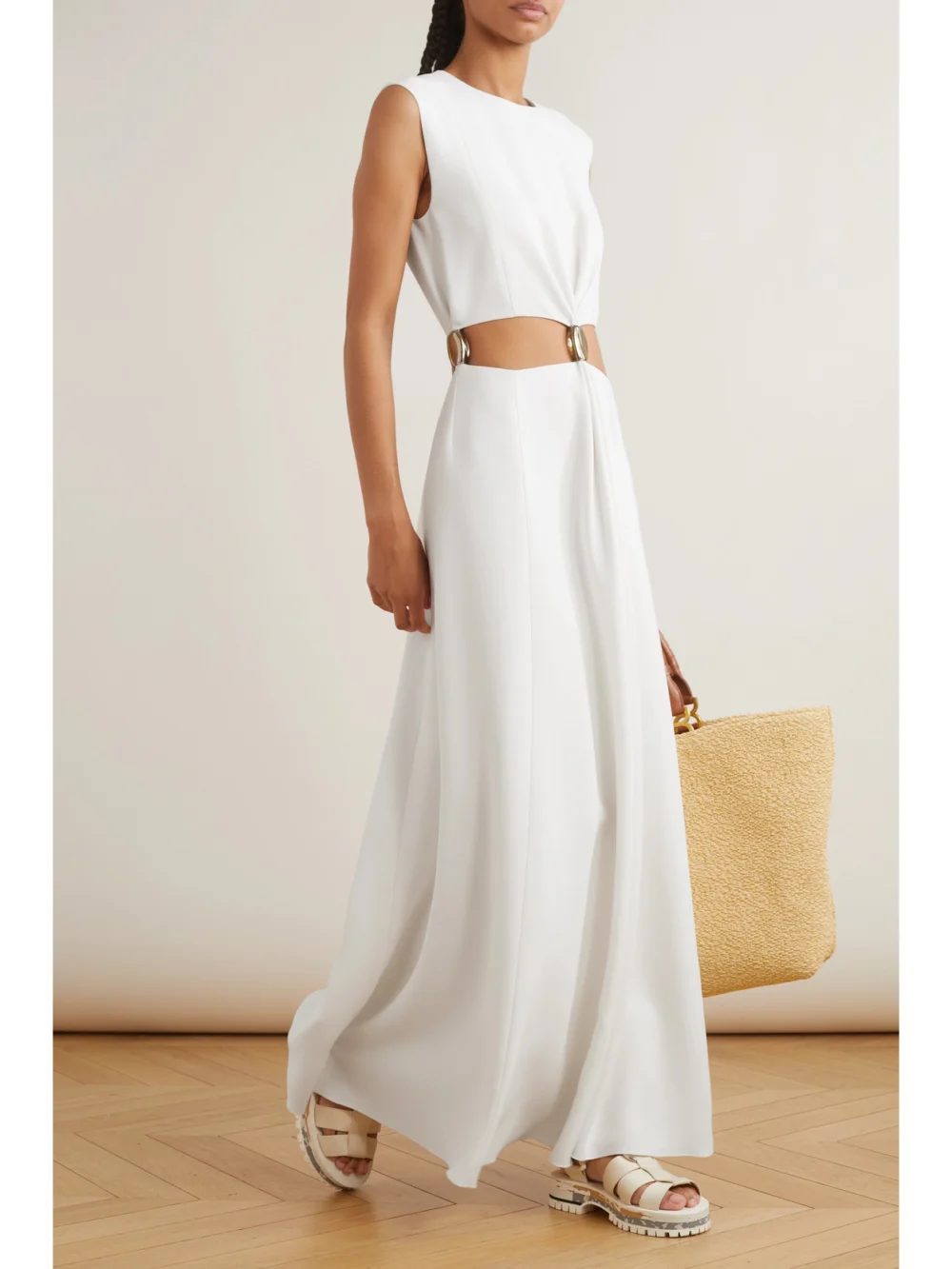Chloé Embellished Cutout Silk-cady Maxi Dress, worn by a model