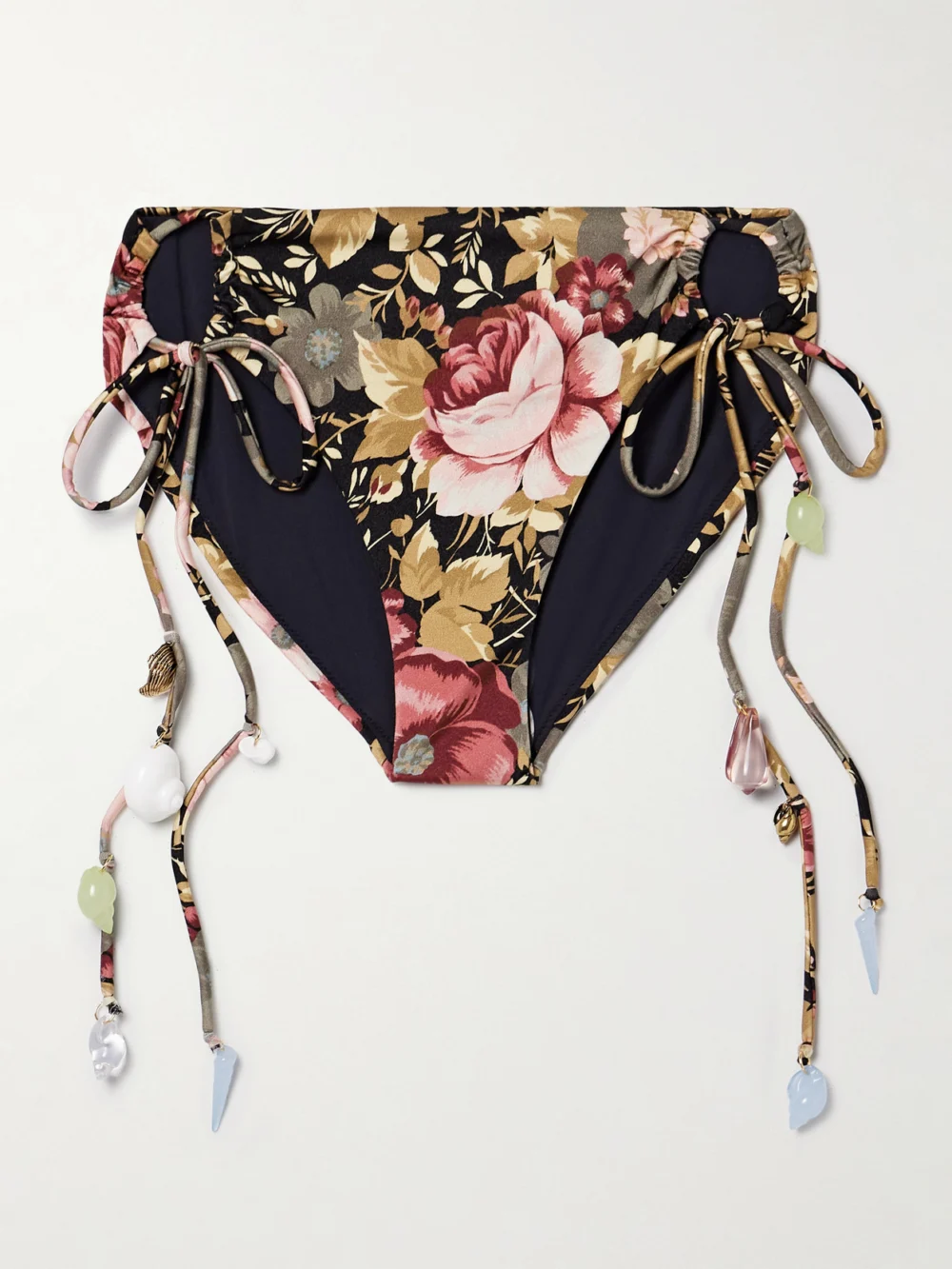 Chloé Embellished Floral-print Bikini Briefs in black