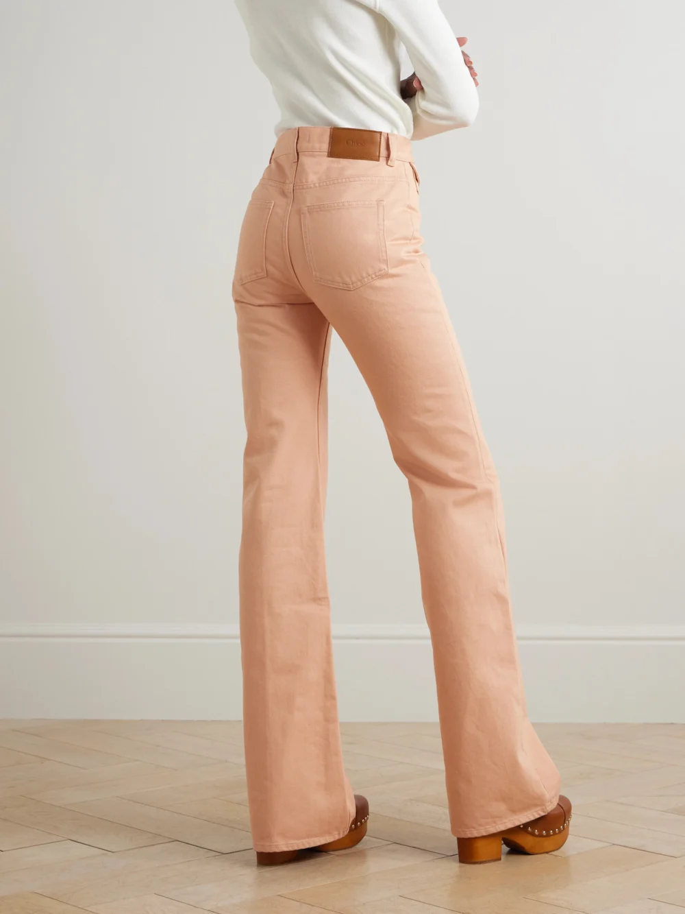 Back view of the Chloé Embellished High-rise Straight-leg Jeans