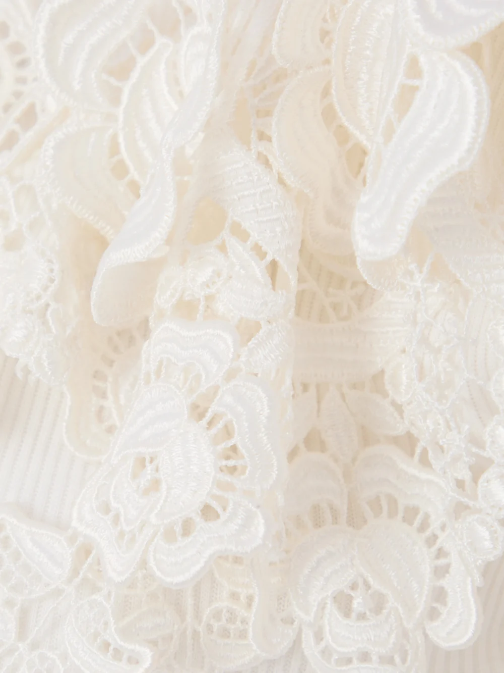 Close-up detail of the Chloé Embellished Lace-trimmed Cotton Bodysuit