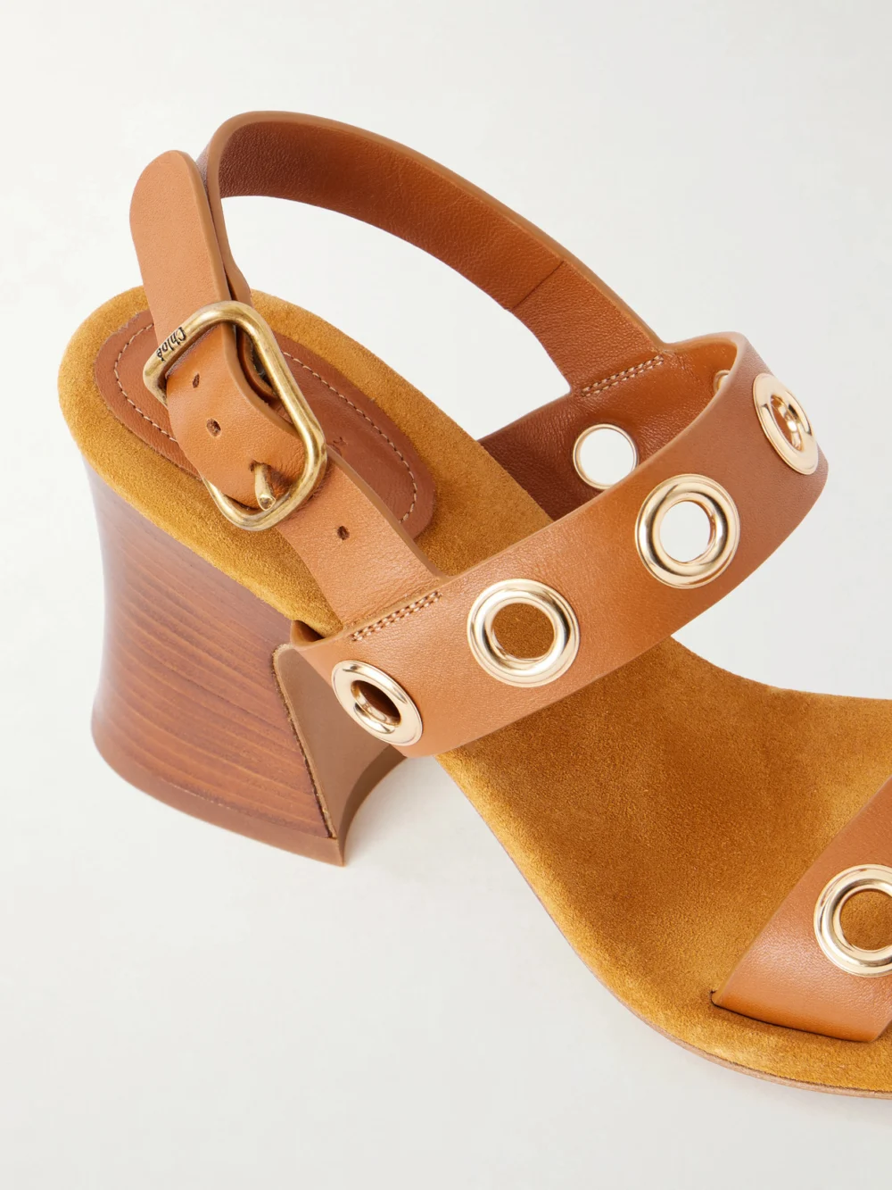 Close-up detail of the Chloé Embellished Leather Sandals