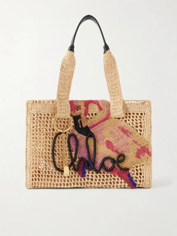 Chloé Embellished Leather-trimmed Raffia Tote Bag